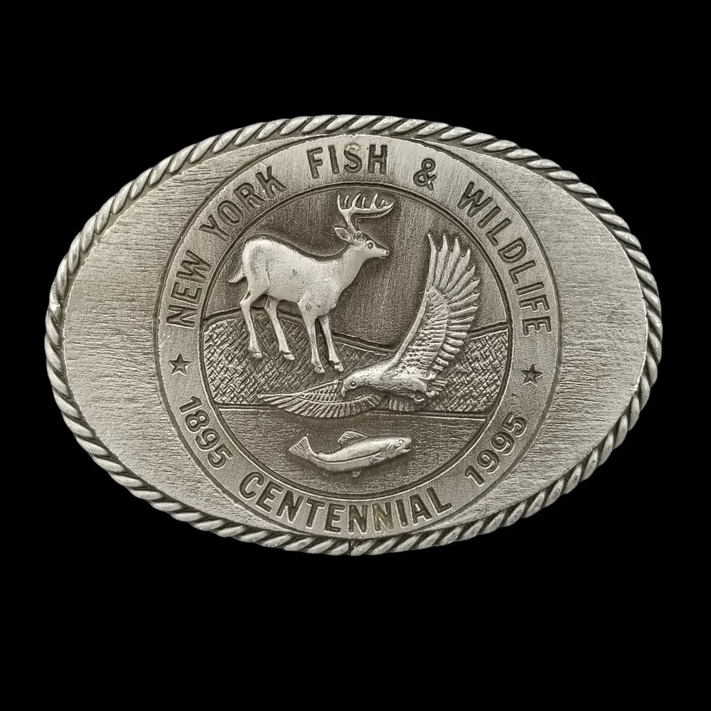 New York Fish and Wildlife Centennial 1995 Belt Buckle Sid Bell Originals Pewter